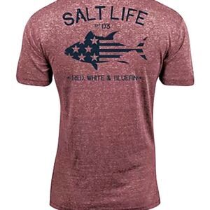 Mens Salt Life Red, White, & Bluefin Tri-Blend Short Sleeve T-Shirt Maroon Med